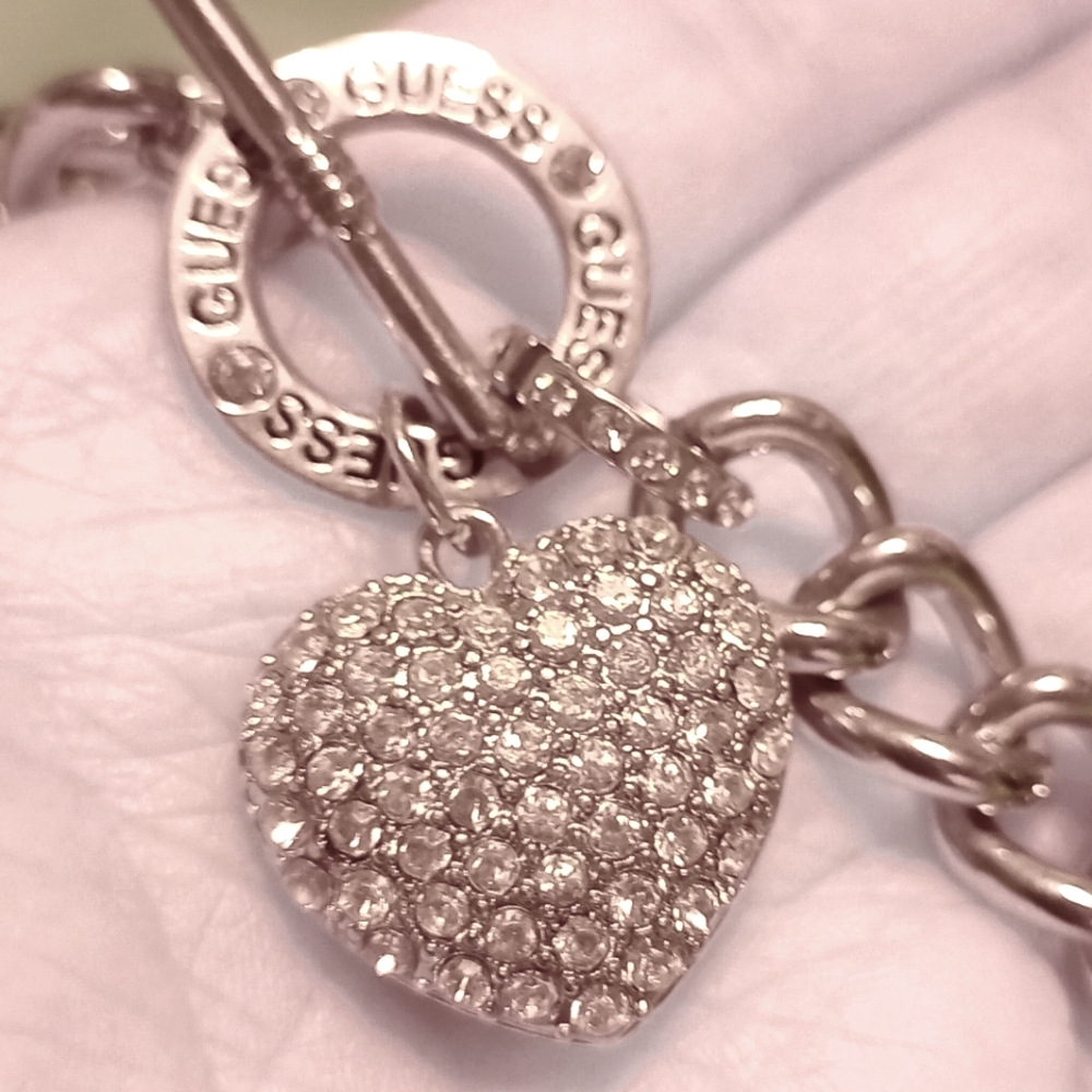 Guess Rhinestone Heart Toggle Necklace
